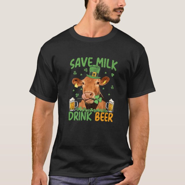 T-shirt Sauvez du lait Boire de la bière - Vache avec bièr (Devant)