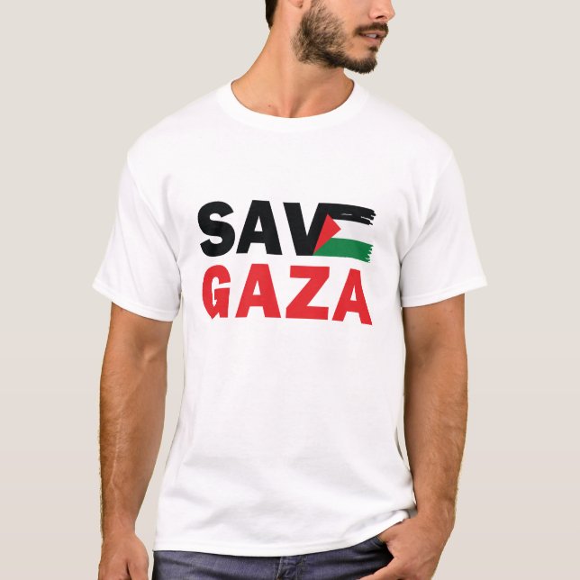 T-shirt Sauvez GAZA avec le drapeau palestinien customisé (Devant)