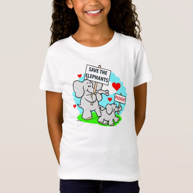 T-Shirt Sauvez la chemise de filles d'éléphants (Devant)