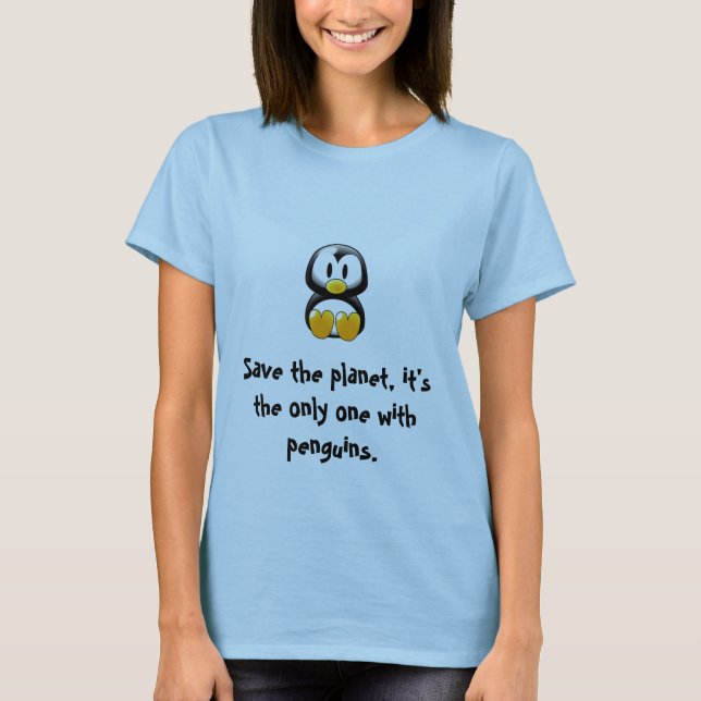 T-shirt sauvez la pièce en t de pingouin de planète (Devant)