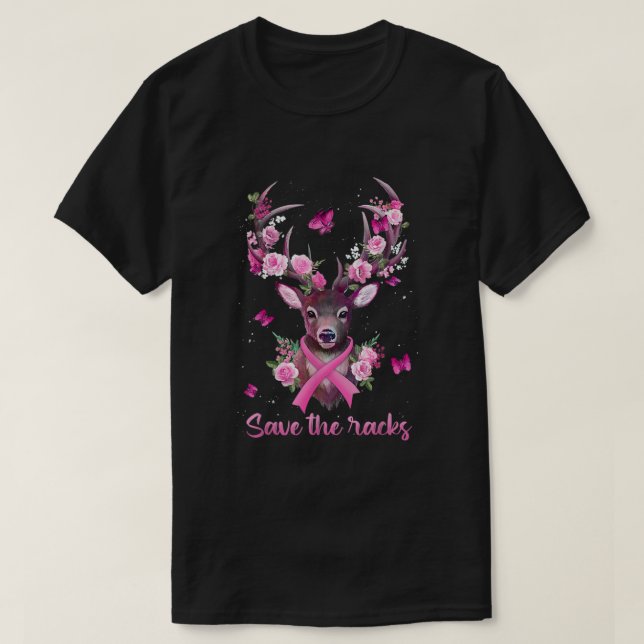 T-shirt Sauvez Les Racks Cerfs Antlers Cancer Du Sein Ruba (Design devant)