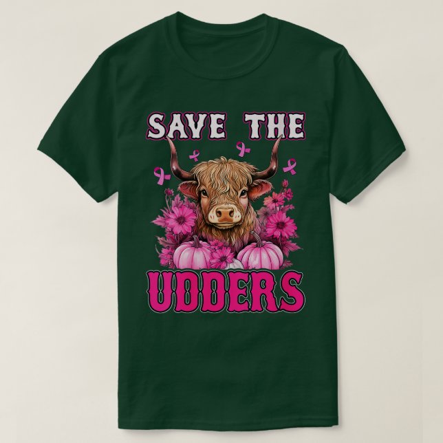 T-shirt Sauvez les Udders Messy Hair Highland Cow Pink Bre (Design devant)