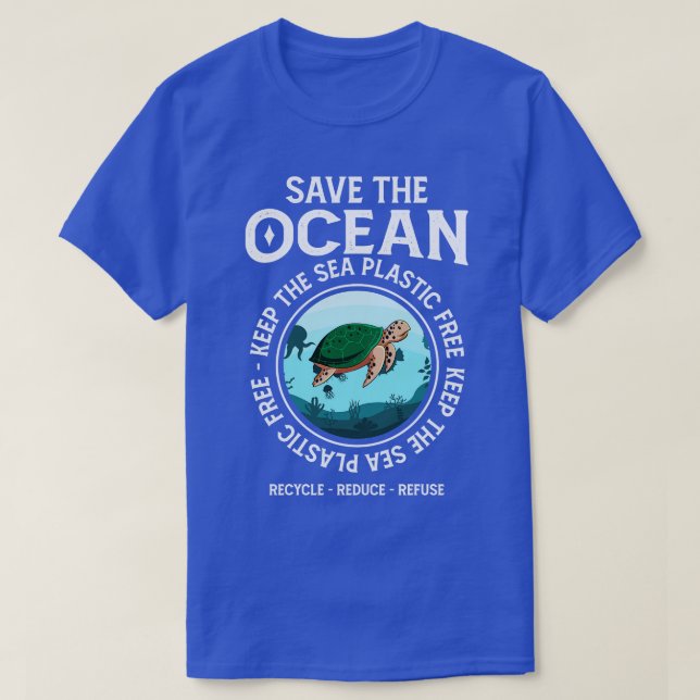 T-shirt Sauvez L'Océan Gardez La Mer Plastique Libre Tortu (Design devant)