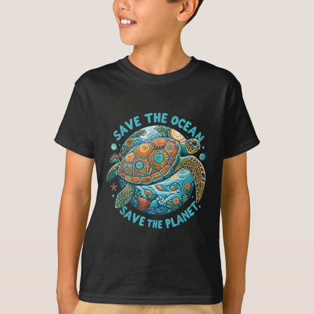 T-shirt Sauvez L'Océan Sauvez La Planète Mignonne Tortue D (Devant)