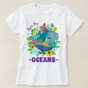 T-shirt Sauvez nos océans Fleur Baleine Conception Colorée