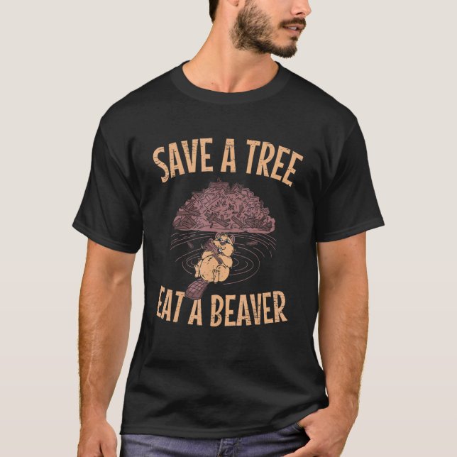 T-shirt Sauvez un arbre Mangez un castor pour un animal de (Devant)