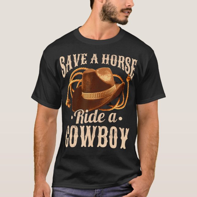 T-shirt Sauvez Un Cheval Promenade Un Cowboy Cowgirl Cowbo (Devant)