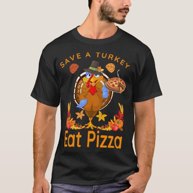 T-shirt Sauvez un Drôle Pèlerin de Turquie Mange Pizza Veg (Devant)