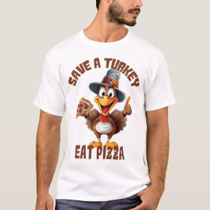 T-shirt Sauvez une dinde Mangez une pizza drôle Caricature