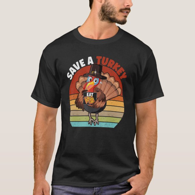 T-shirt Sauvez Une Turquie Mange Pizza Thanksgiving Enfant (Devant)