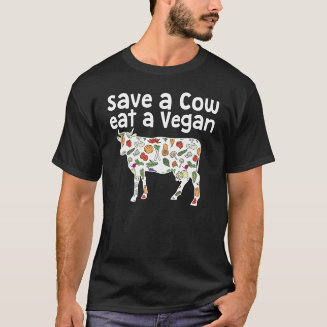 T-shirt 'Sauvez une vache Mange un végétarien' Végétarien (Devant)