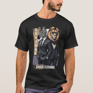 T-shirt Savanna Style: Elegant Zebra and Lion in Suits