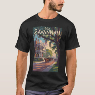 T-shirt Savannah Georgia Horse Carriage Illustration Retro