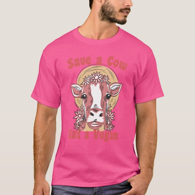 T-shirt Save a cow eat a vegan anti second hand vegetarian (Devant)