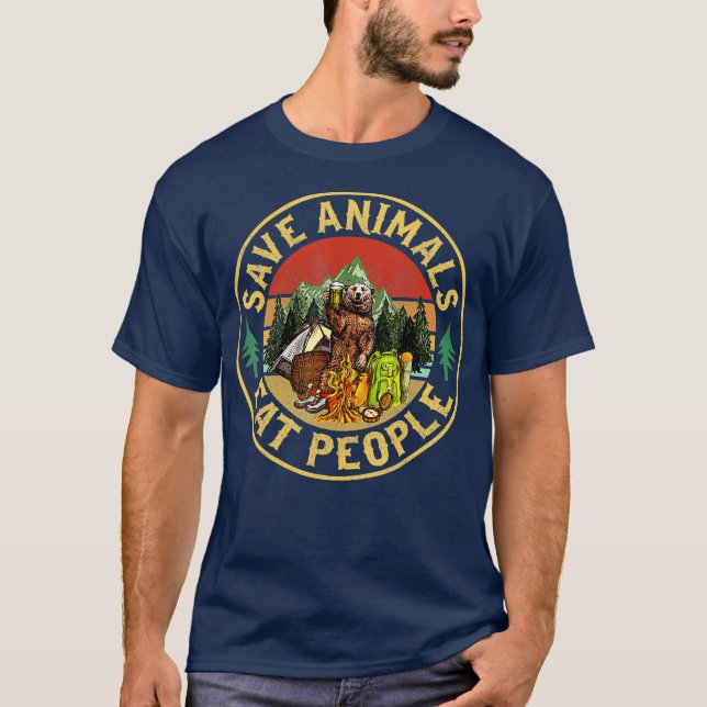 T-shirt Save Animals Eat People Bear Driking Beer (Devant)