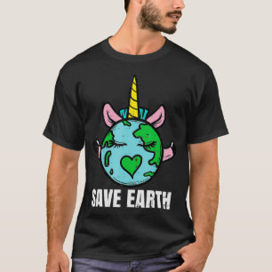 T-shirt Save Earth Unicorn Visage Mignonne Environnement F