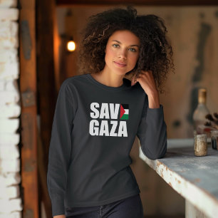 T-shirt SAVE GAZA noir manche longue pour femme musulmane
