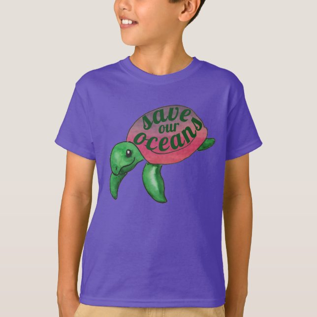 T-shirt Save Our Oceans Purple Sea Turtle (Devant)