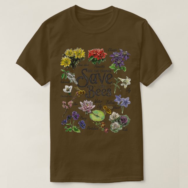 T-shirt Save The Bees Flowers Honey Bee Decline Clipart  (Design devant)