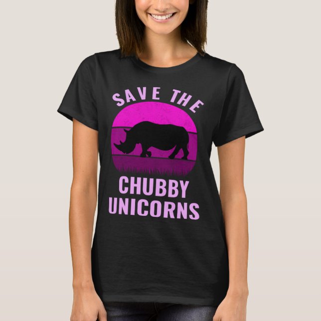 T-shirt Save The Chubby Unicorns Retro Style Rhino (Devant)