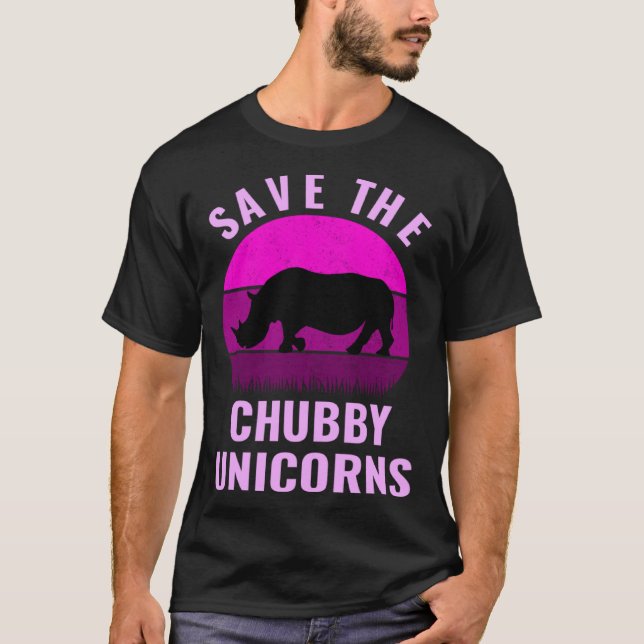 T-shirt Save The Chubby Unicorns Retro Style Rhino (Devant)