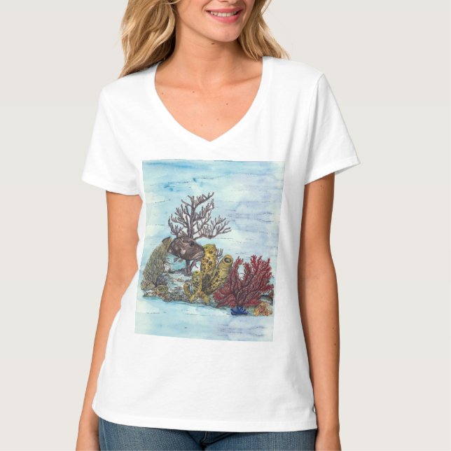 T-shirt Save The Coral Reefs Handpainted (Devant)