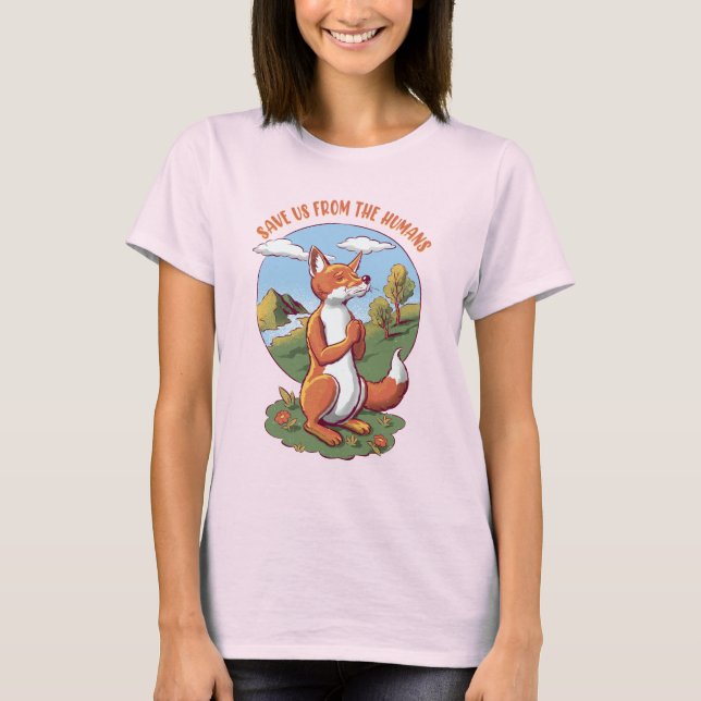 T-shirt Save Us from the Humans – Praying Fox Design (Devant)