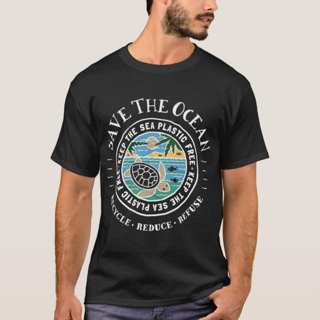 T-shirt Savehe Ocean Keep the Sea Plastic Freeurtle Scene  (Devant)