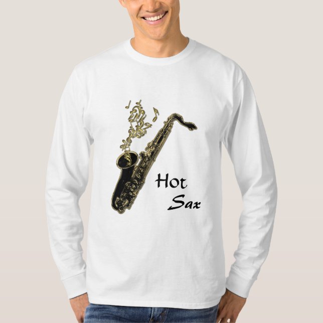 T-shirt Saxo chaud ! Notes musicales et saxophone d'or (Devant)