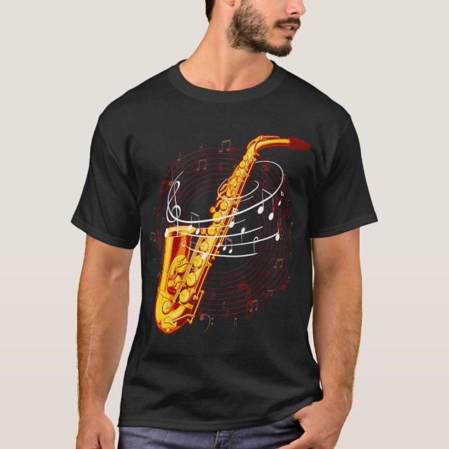 T-shirt Saxophone cool Pour Notes Musiques Jazz Musicien S (Devant)
