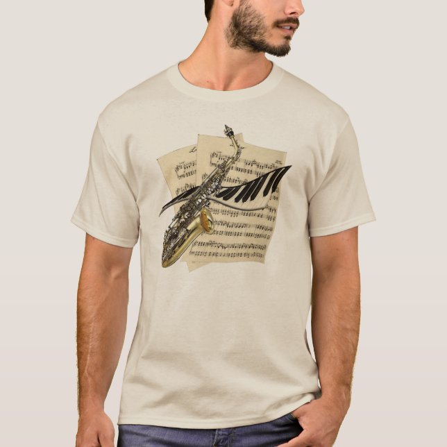 T-shirt Saxophone et musique de piano (Devant)
