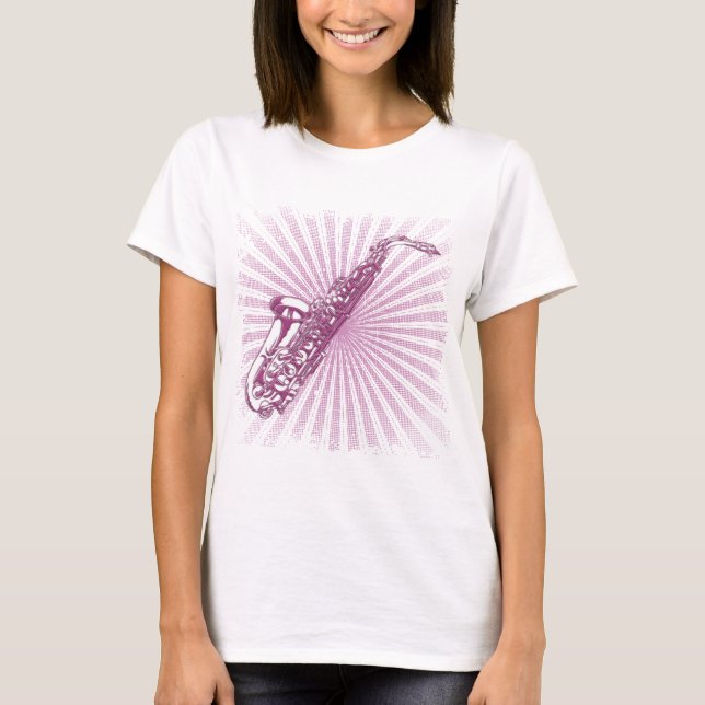T-shirt Saxophone grunge rose Girly (Devant)
