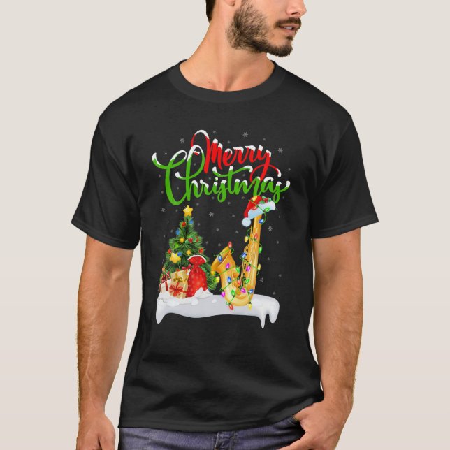 T-shirt Saxophone Lover Xmas Lighting Santa Saxophone Chri (Devant)