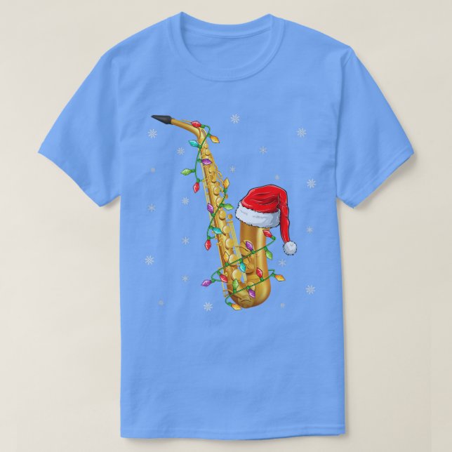 T-shirt Saxophone Musique Noël Éclairage Santa Chapeau Sax (Design devant)