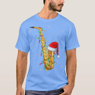 T-shirt Saxophone Musique Noël Éclairage Santa Chapeau Sax