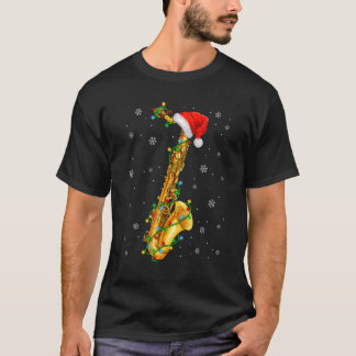 T-shirt Saxophone Musique Noël Lumières Santa Hat Noël
