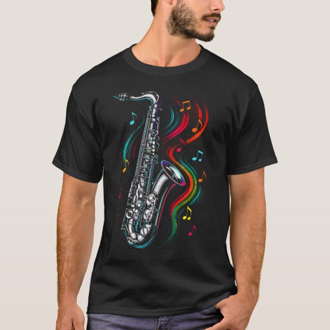 T-shirt Saxophone - Notes de Musique de Jazz (Devant)