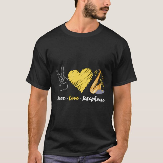 T-shirt Saxophone Peace Love Saxophone (Devant)
