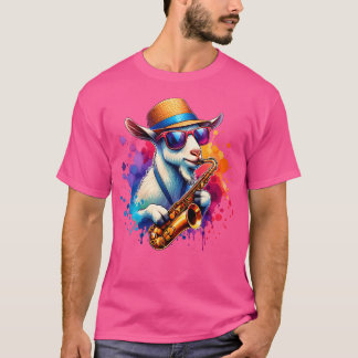 T-shirt Saxophone Playing Goat With Sunglasses