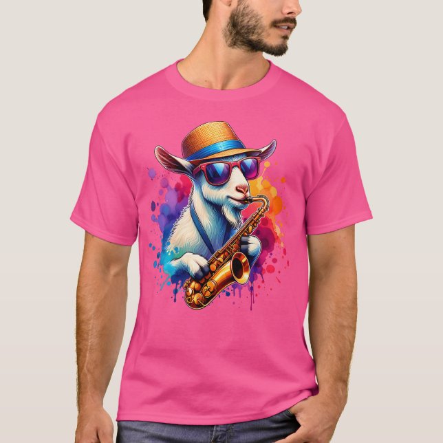 T-shirt Saxophone Playing Goat With Sunglasses (Devant)