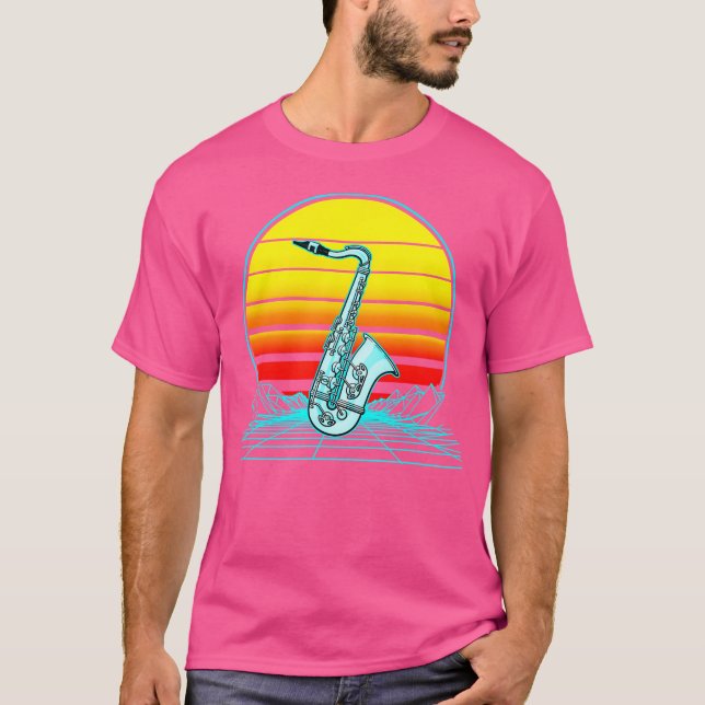T-shirt Saxophone rétro Vintage Sunset (Devant)