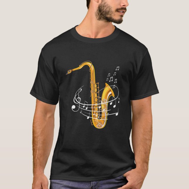 T-shirt Saxophone Sheet Notes Saxophone Reed Woodwing Jazz (Devant)