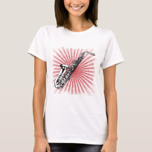 T-shirt Saxophone sur le rayon de soleil rouge grunge