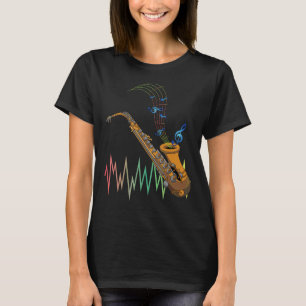 T-shirt Saxophoniste Beat Music Notes Treble Clef Jazz Sax