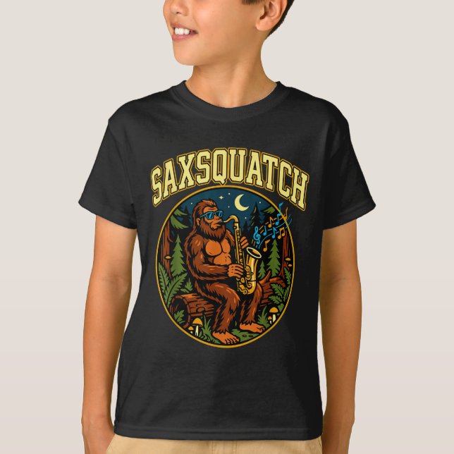 T-shirt Saxsquatch Bigfoot Saxophone Player Jazz Music Hum (Devant)