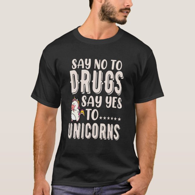 T-shirt Say No To Drugs Say Yes To Unicorns Red Ribbon Wee (Devant)