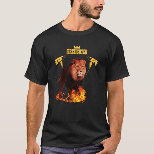T-shirt Saying firefighter firefighter lion hero king of f (Devant)