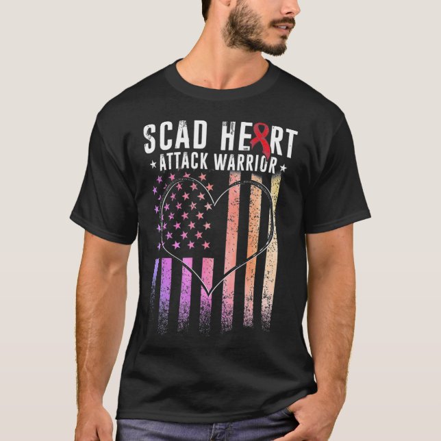 T-shirt SCAD Heart Attack Survivor USA Flag Fight Warrior (Devant)