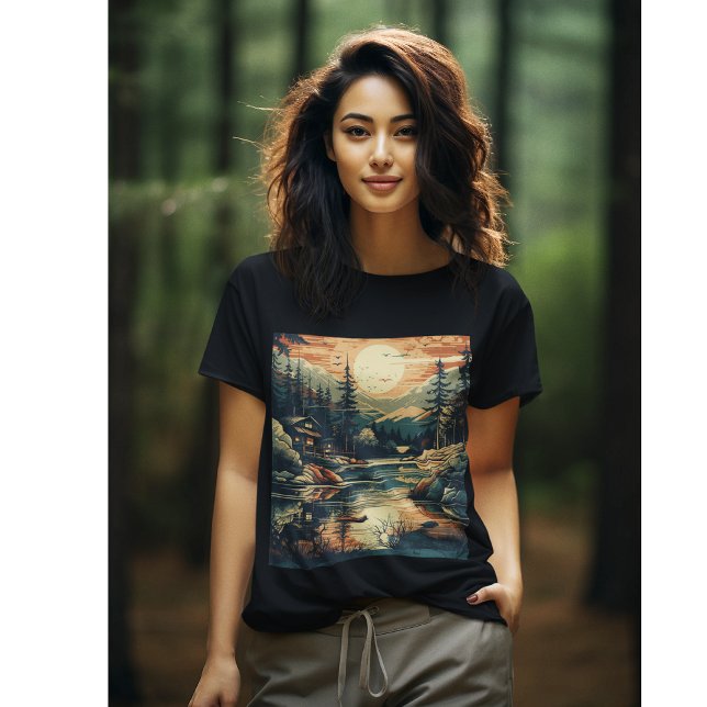 T-shirt Scandinave Rétro Maison de montagne (Créateur téléchargé)