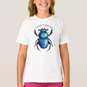 T-shirt Scarab Beetle Art Blue Entomology Insect Love
